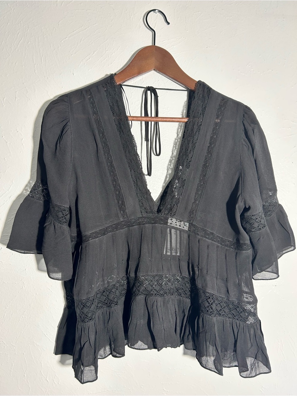 Divided Black Lace-Trim V-Neck Peasant Blouse - Women